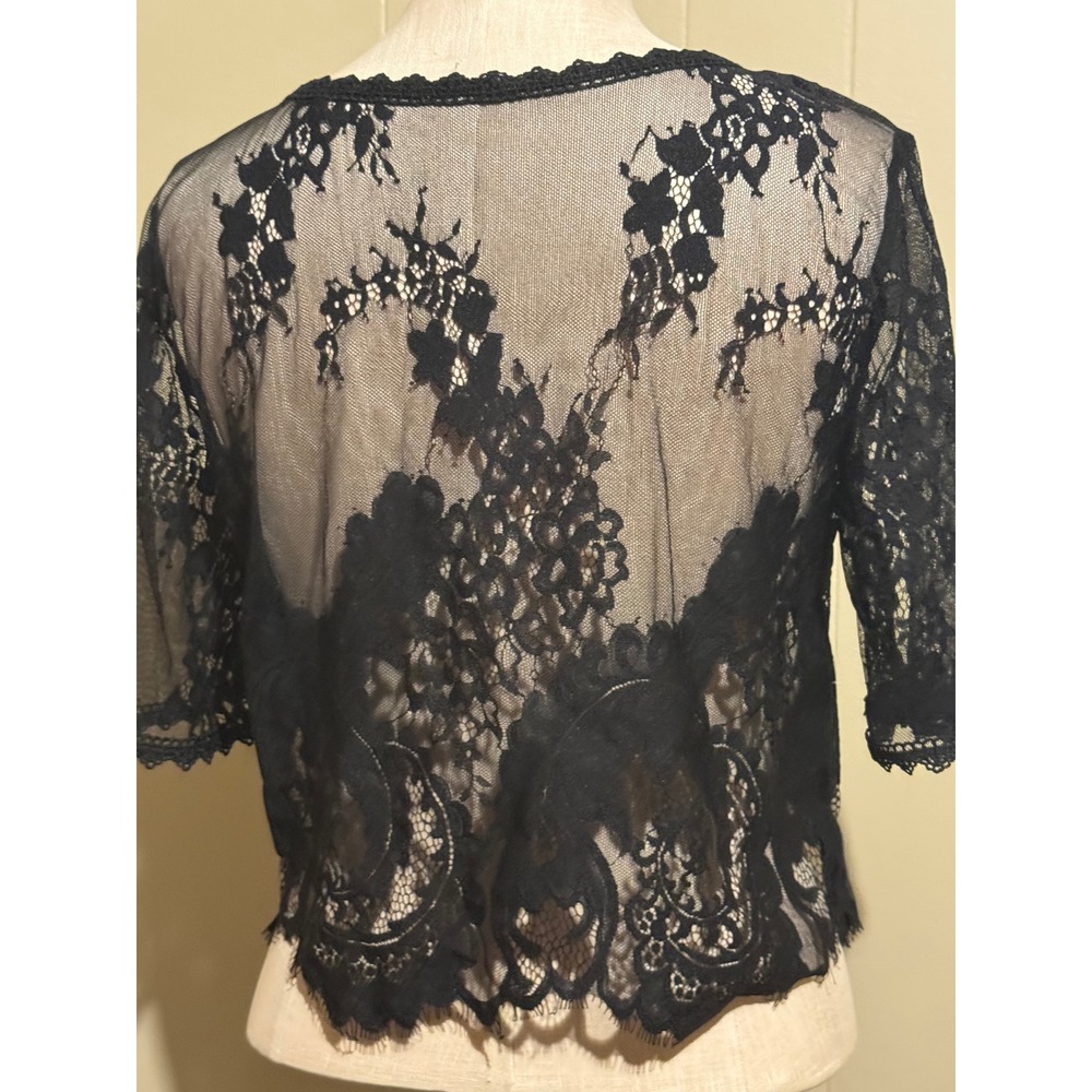 Sheer‎ Black Lace Top Medium Romantic Goth Dark Academia Fairy Grunge Layering - Picture 3 of 7